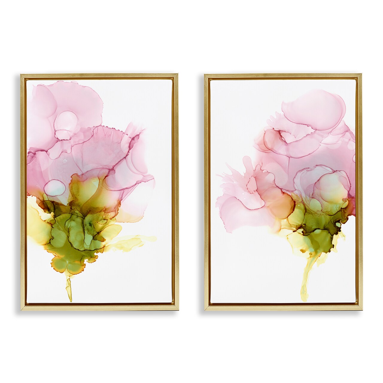 Stupell Industries Blooming Pink Ink Blossom 2 pc Framed Floater Canvas Wall Art Set Design by Jennifer Goldberger